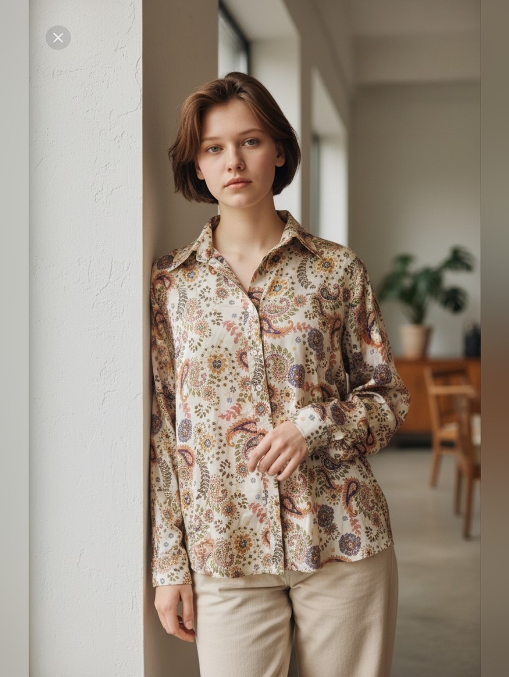 🥳2/$35🥳 Miley And Molly BNWT Floral Paisley Cream Button-Up Blouse